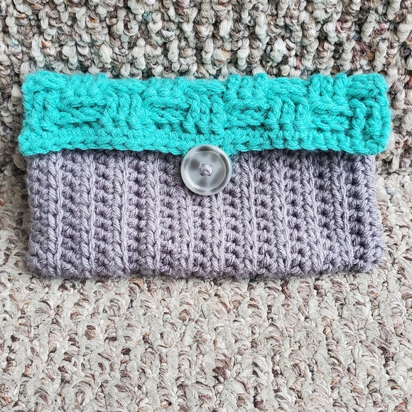 Hand Crafted Handbags - 👝HP!👝 Grey and Turquoise Crocheted Clutch